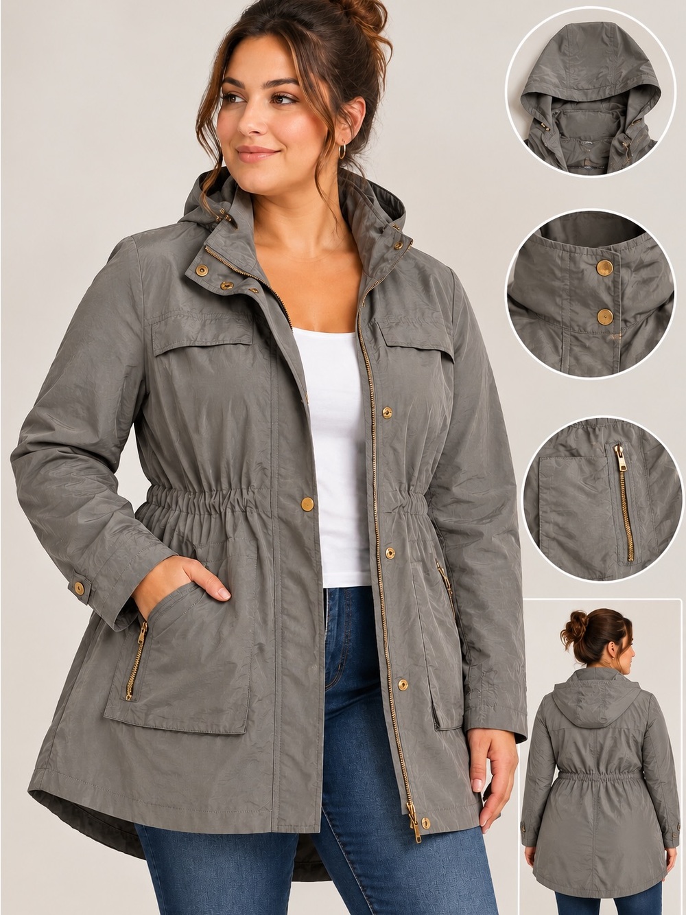 Alfani Gray Hooded Utility Anorak Jacket